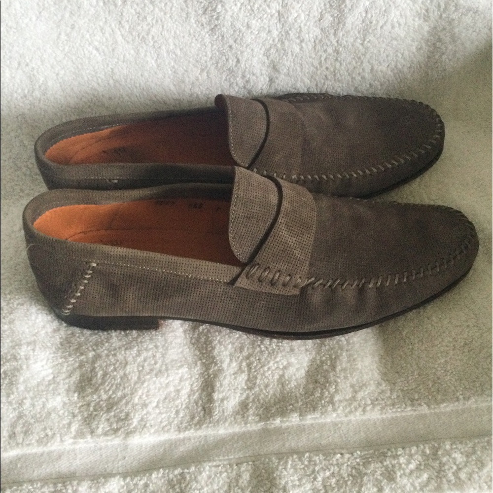 SANTONI Brown suede perforated Unlined Venetian Loafers size 9 F